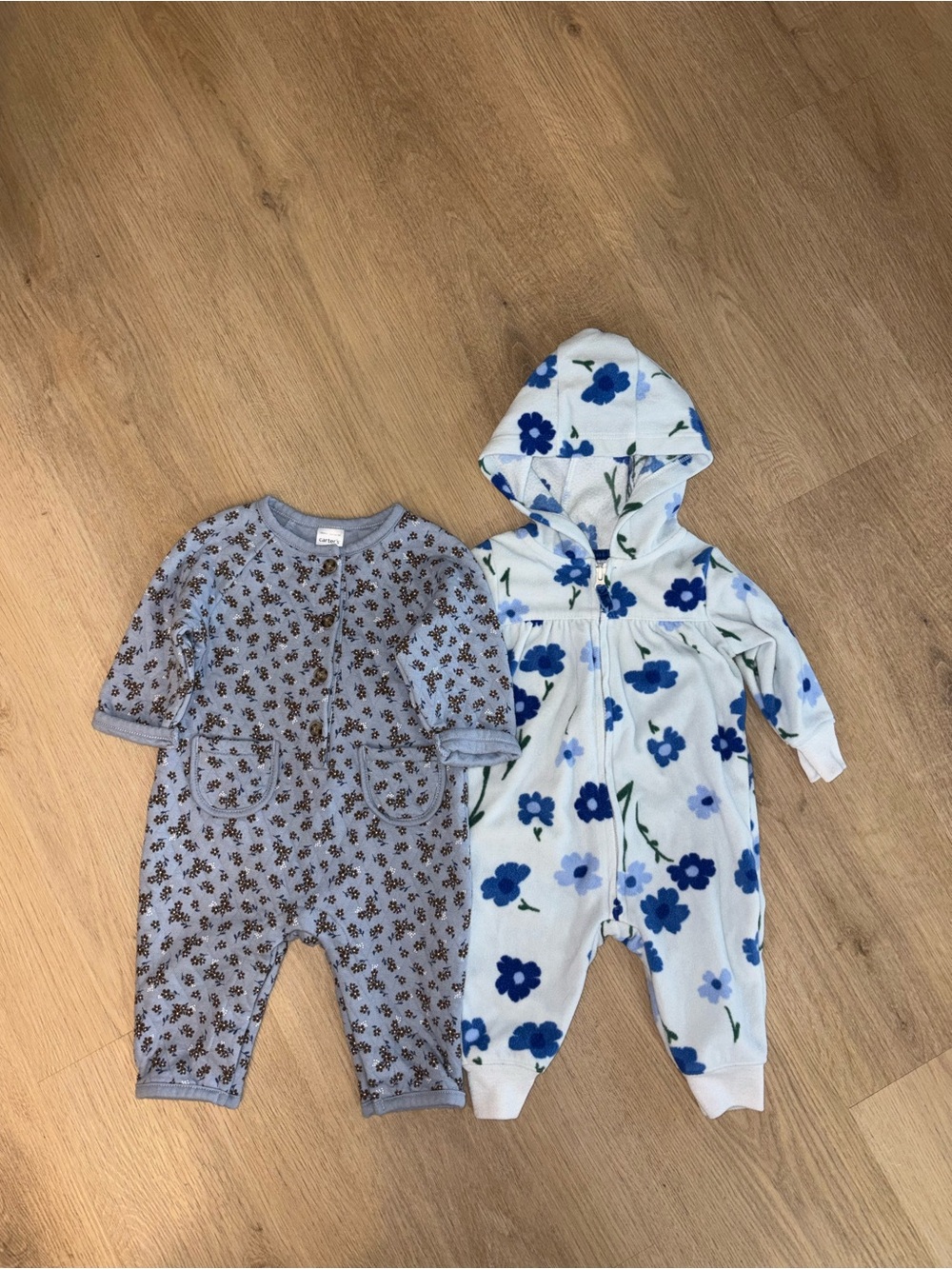 Carter's Light Blue Floral Baby One-Piece with Pockets and fleece one piece